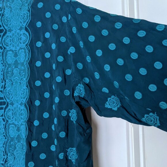 Johnny Was Analusia Embroidered Tunic Top Emerald Green Polka Dot Size S - Picture 6 of 10